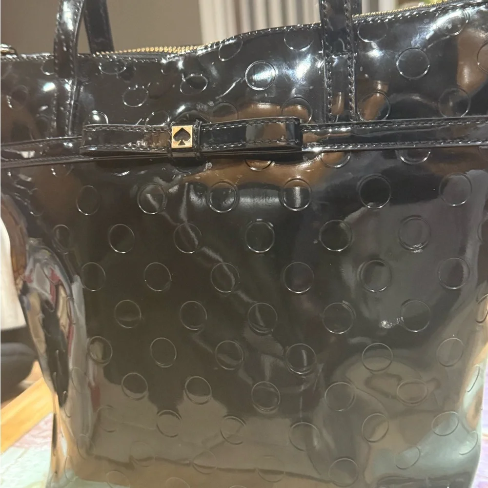 Kate Spade Black Glossy Tote with Embossed Circles